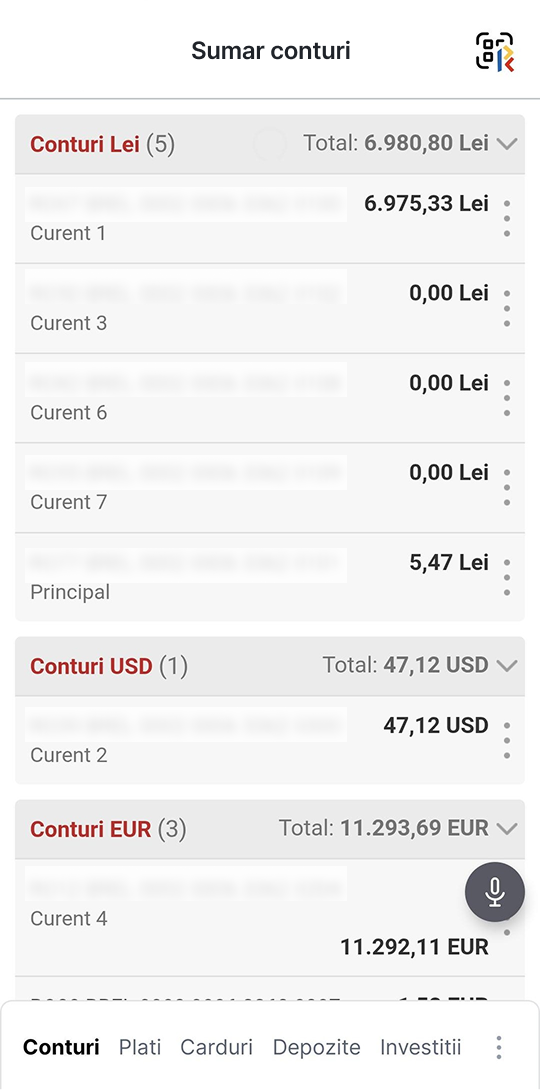 Sumar conturi mobile banking