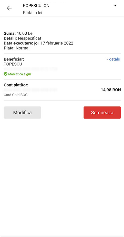 Plata in lei din cont curent