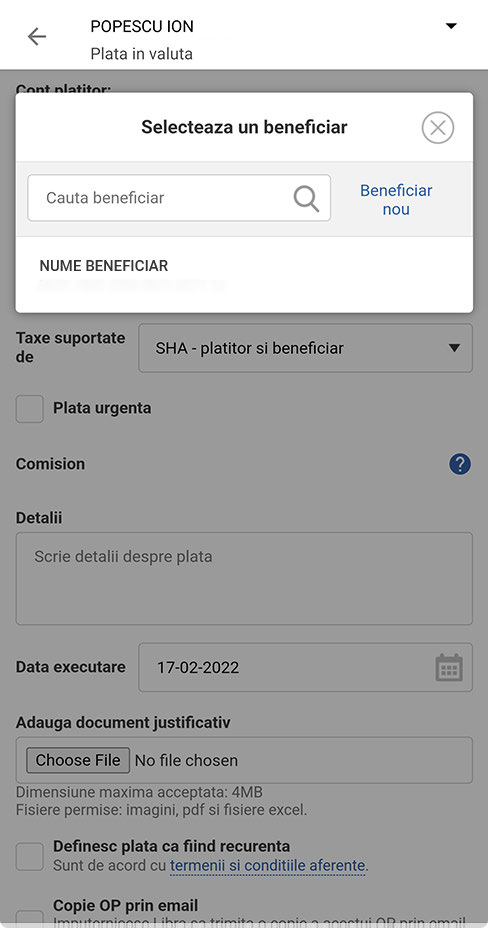 Plata in valuta din cont curent