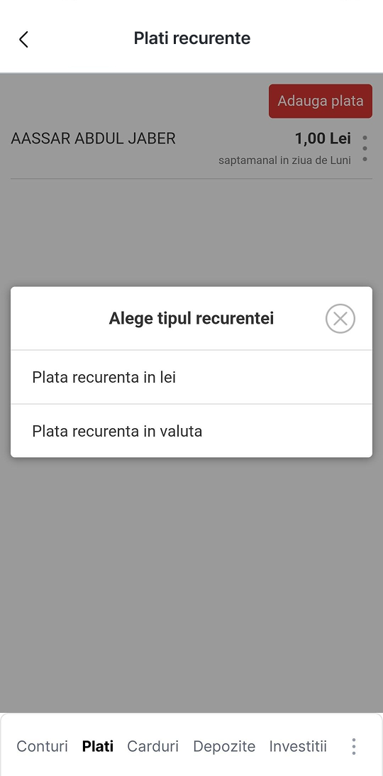 Plati recurente in lei
