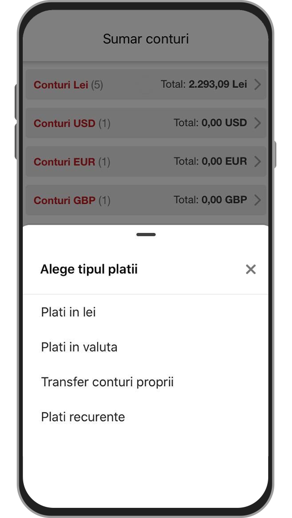 Mobile banking - ecran aplicatie