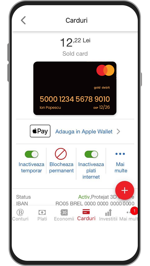 Mobile banking - ecran carduri